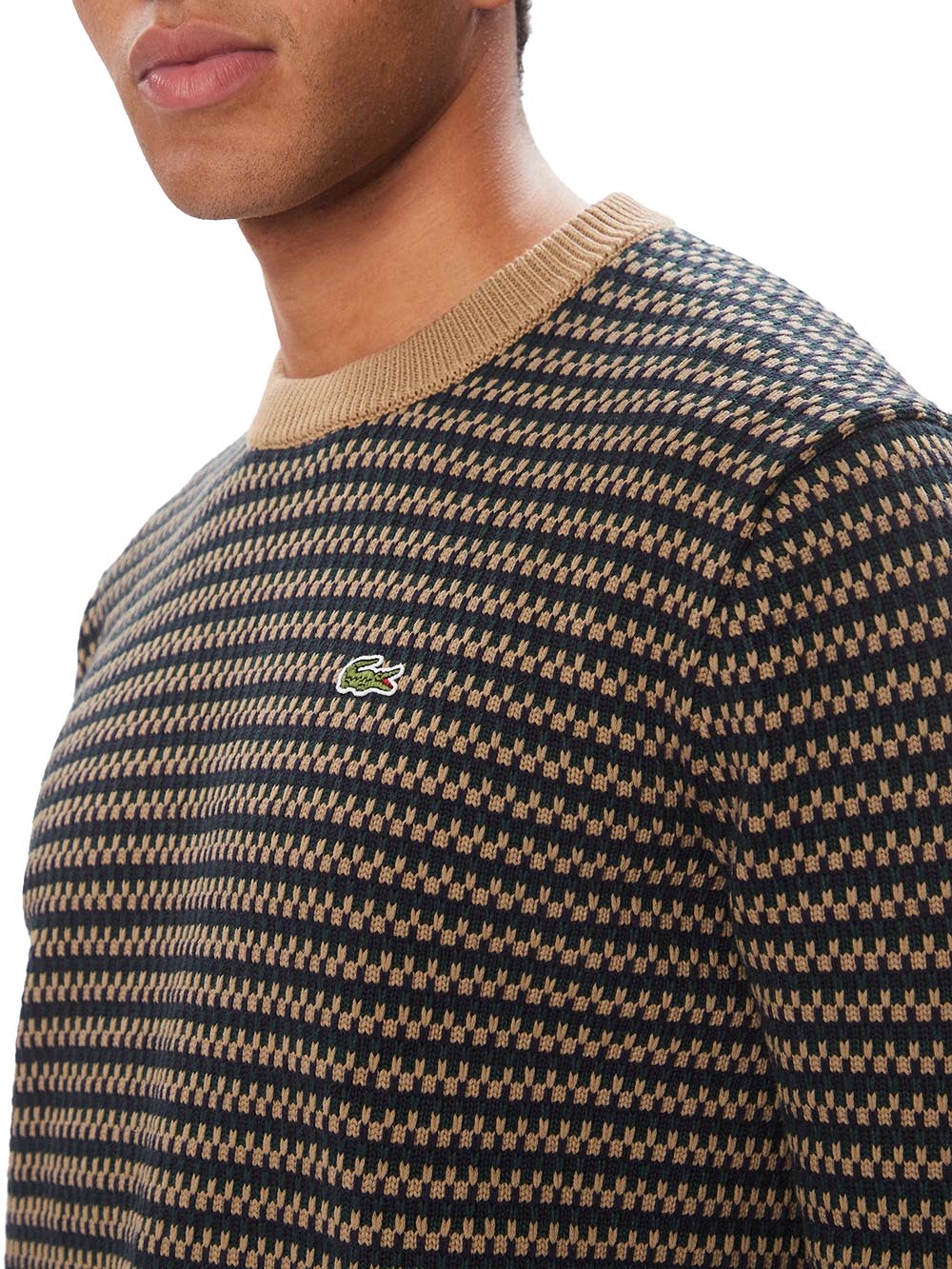 Lacoste Pullover Uomo Ah8569 Beige/blu/verde